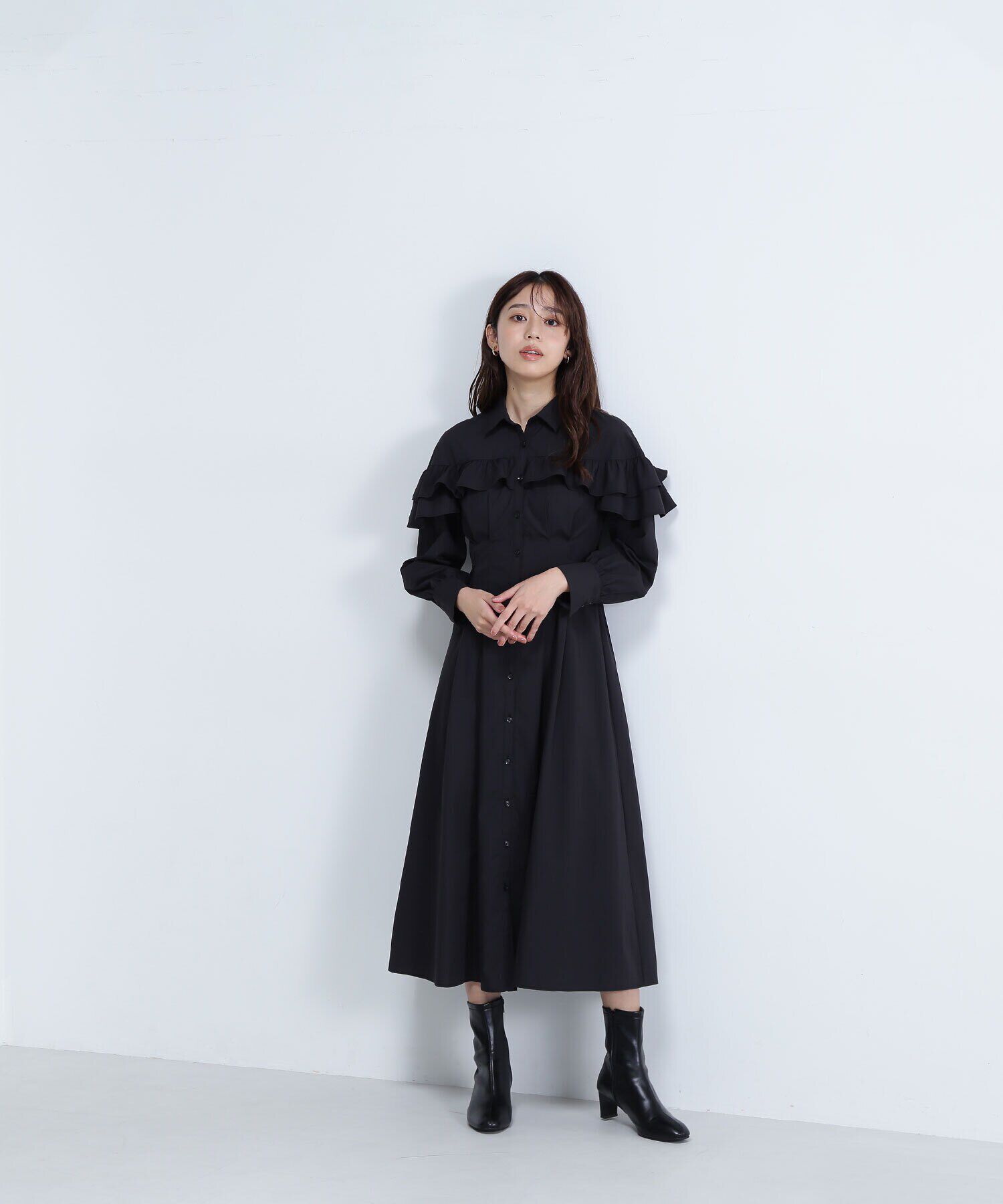  「ヨークフリルシャツワンピース　24AW」|ワンピース|