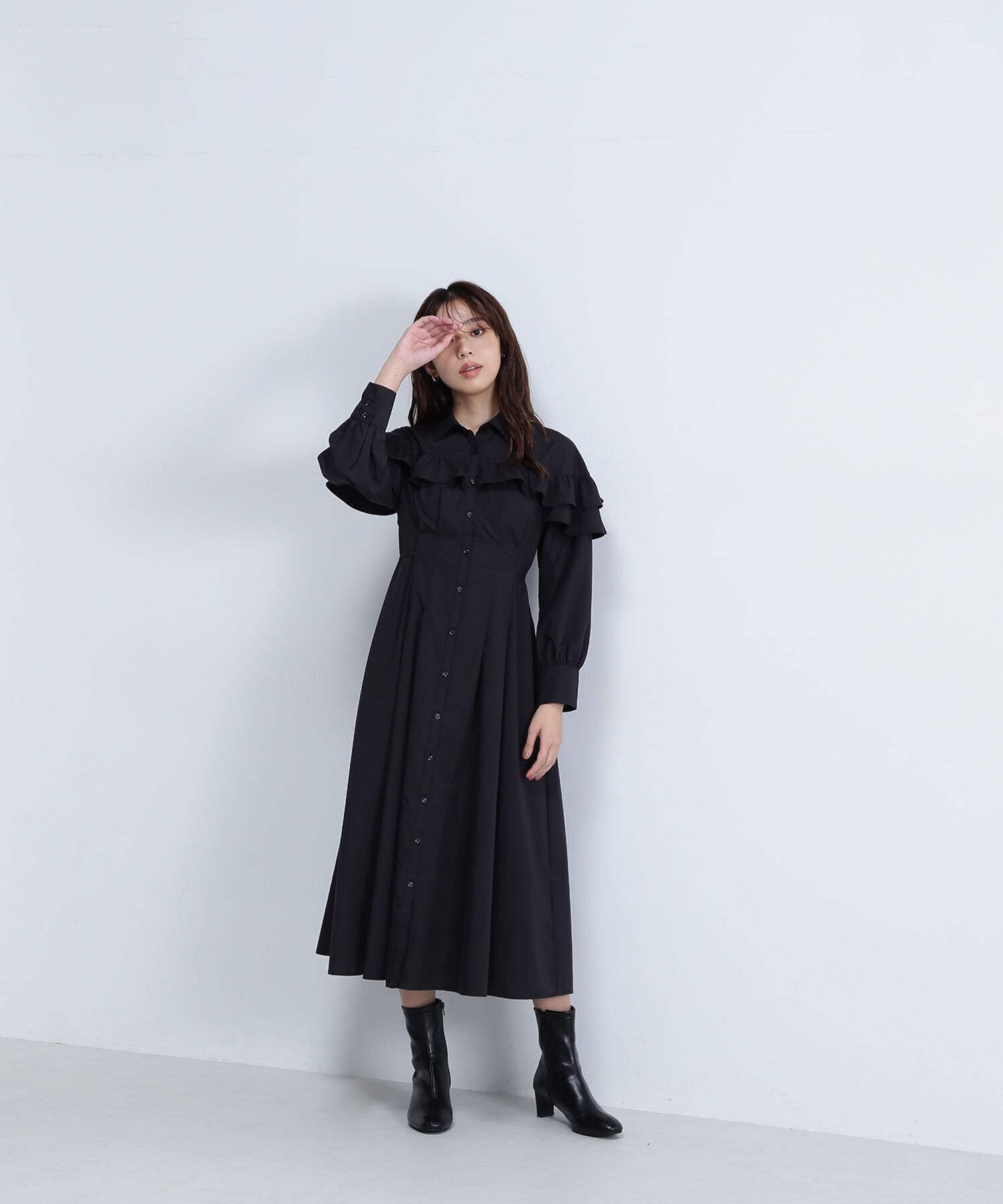  「ヨークフリルシャツワンピース　24AW」|ワンピース|