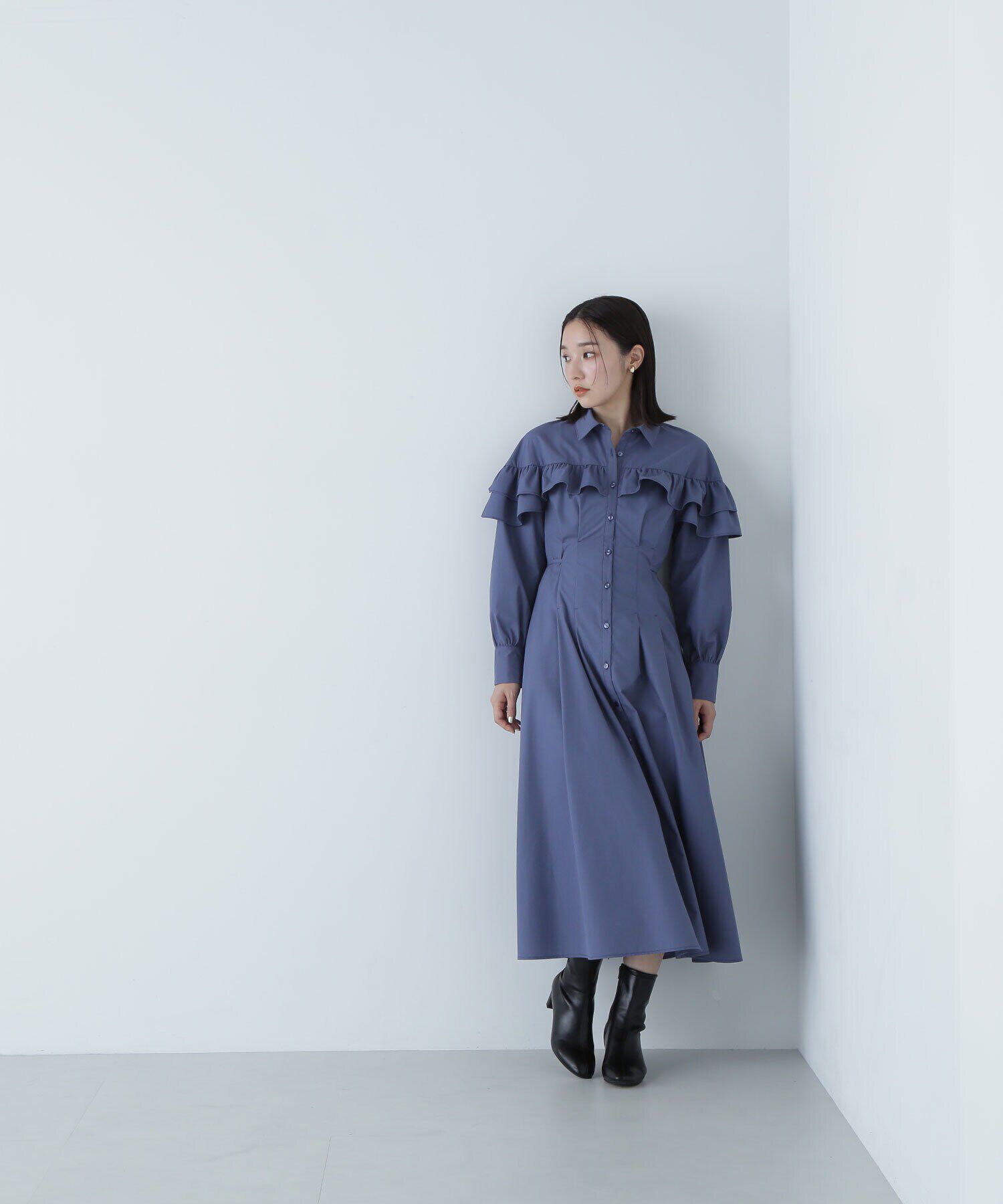  「ヨークフリルシャツワンピース　24AW」|ワンピース|