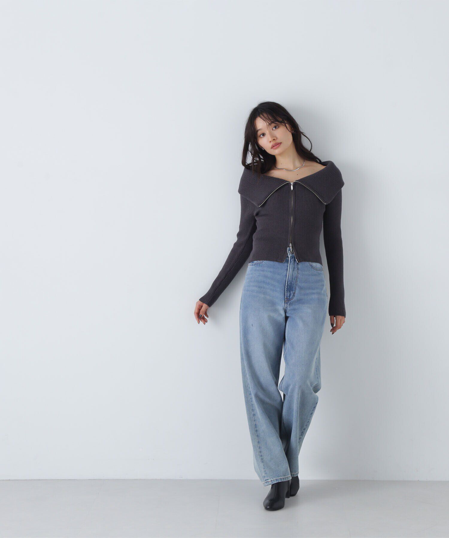  「ビッグカラーダブルジップニット」|ニット・セーター|