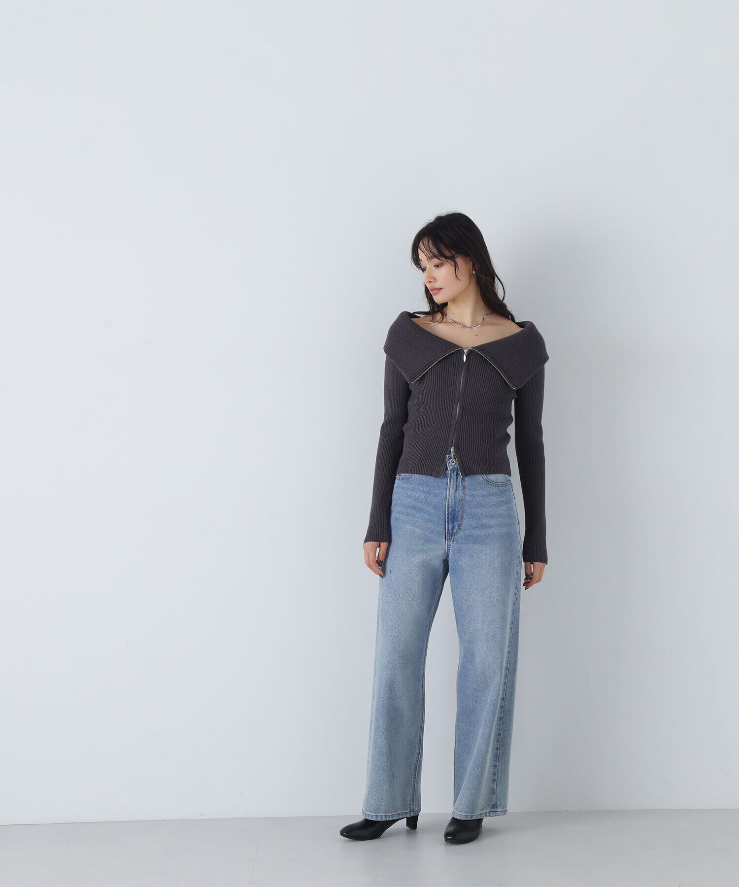  「ビッグカラーダブルジップニット」|ニット・セーター|