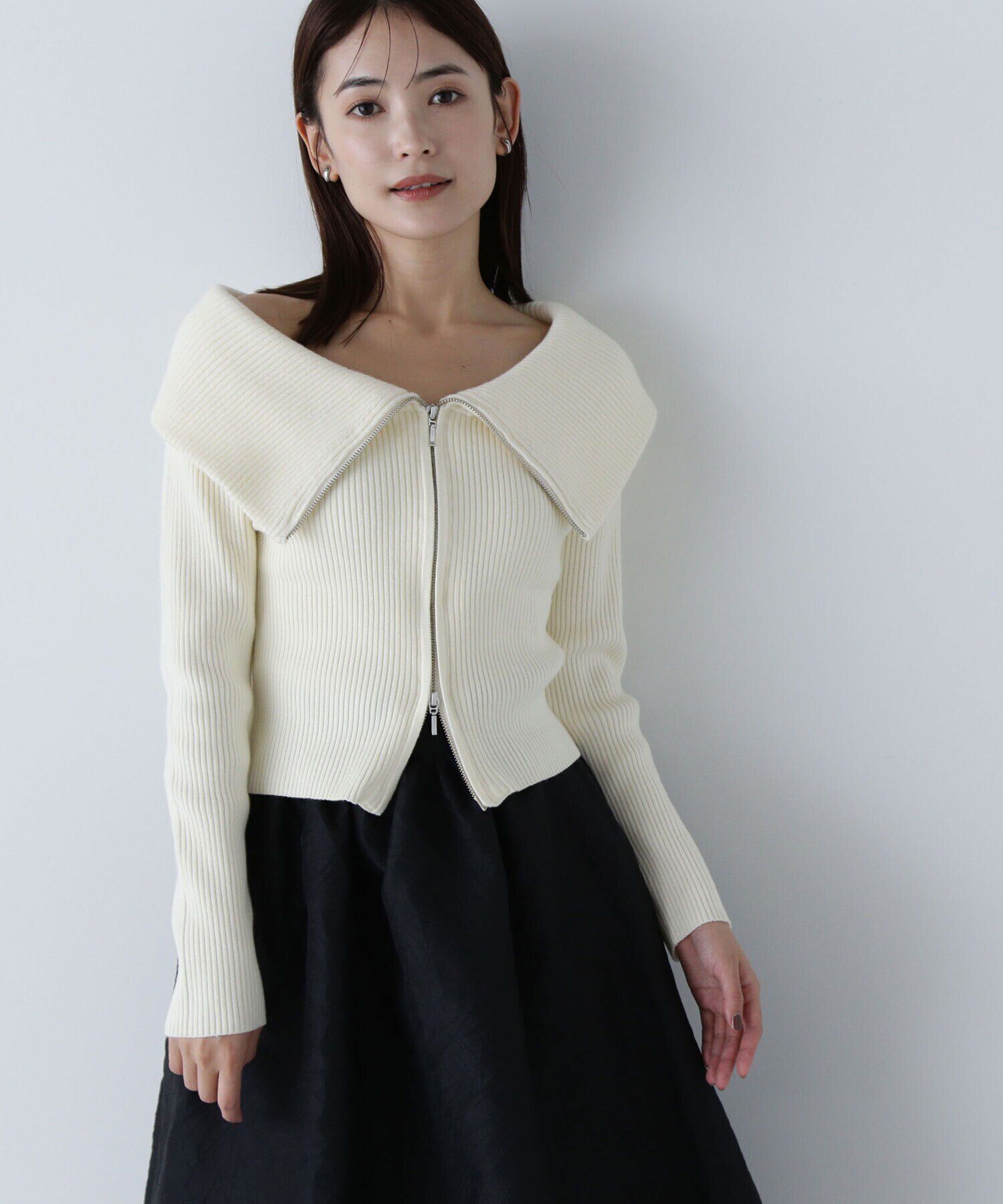  「ビッグカラーダブルジップニット」|ニット・セーター|オフ1