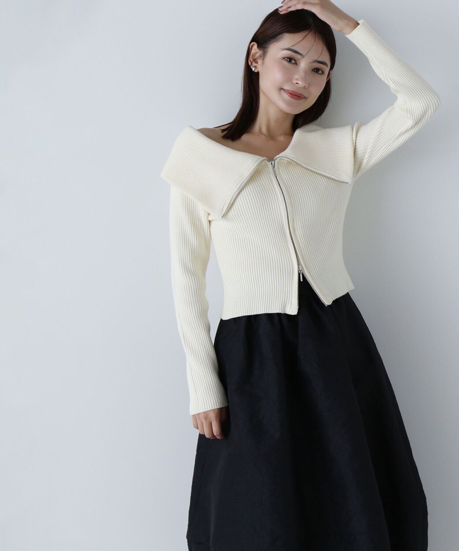  「ビッグカラーダブルジップニット」|ニット・セーター|