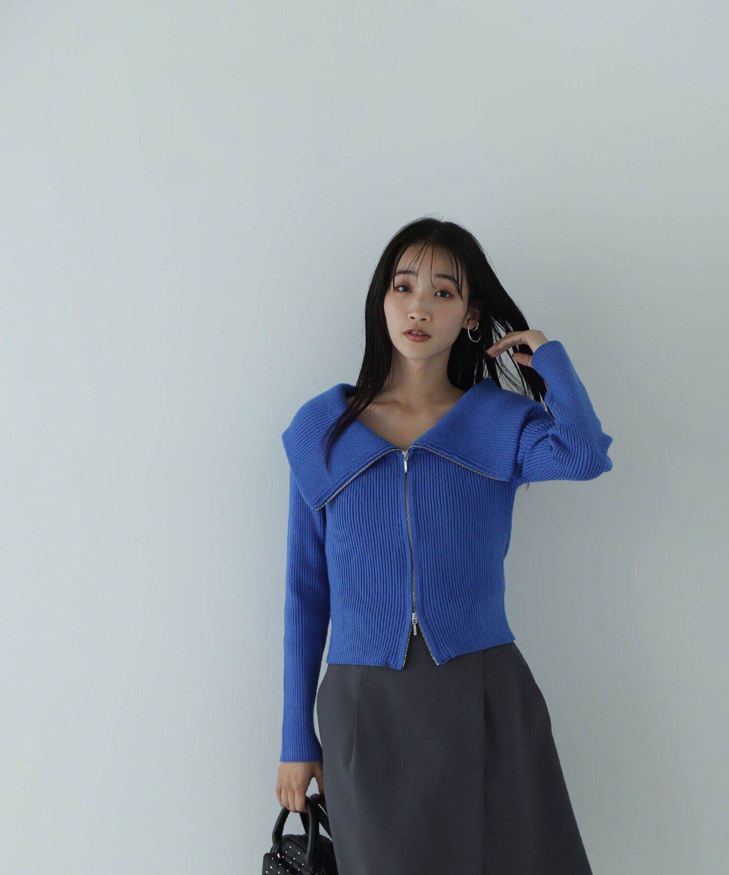  「ビッグカラーダブルジップニット」|ニット・セーター|