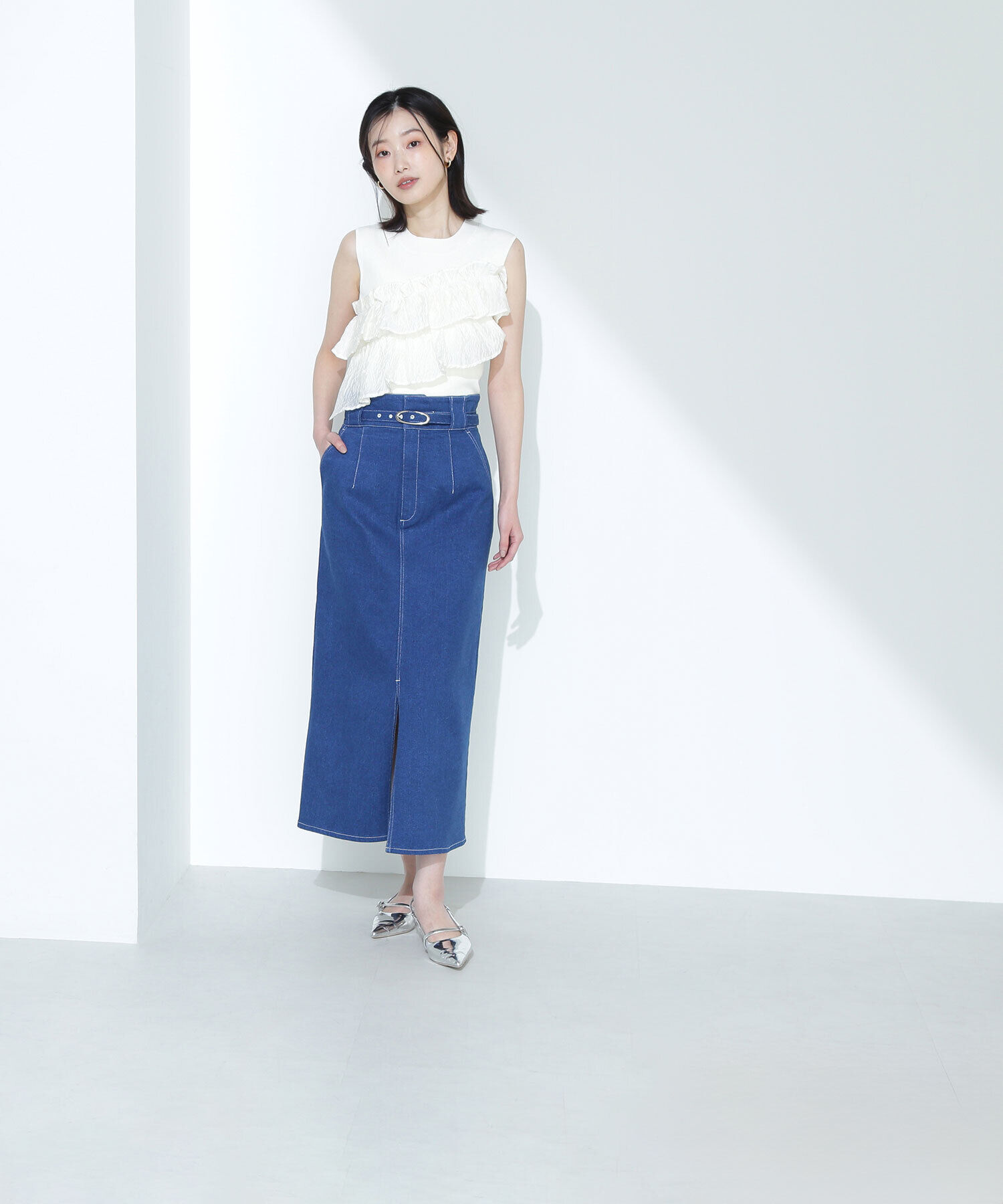  「ベルテッドデニムスカート」|スカート|