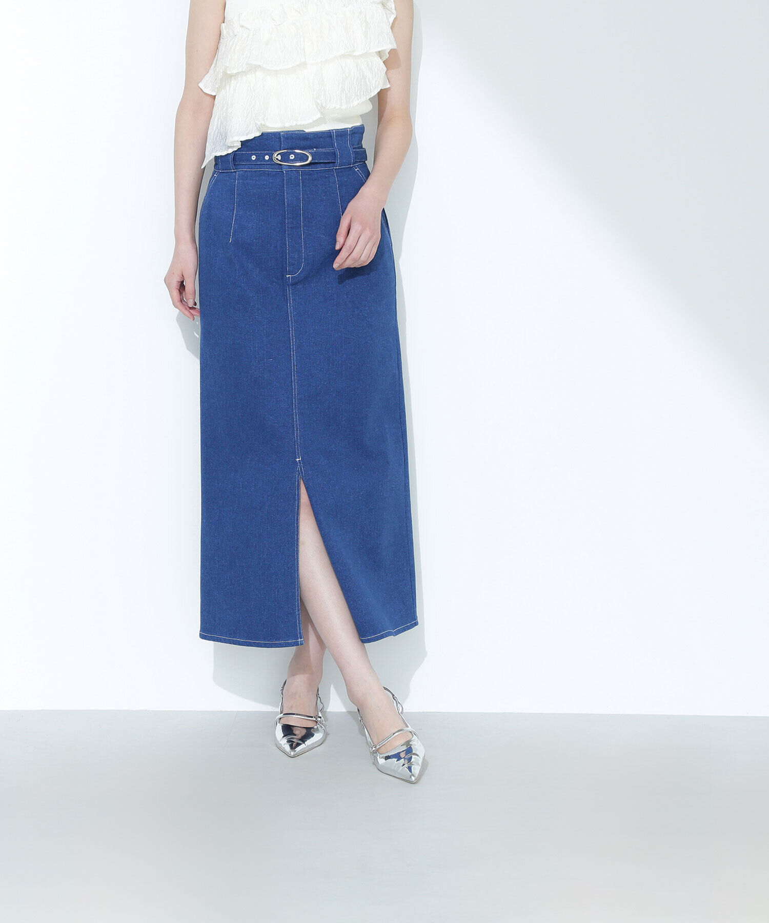  「ベルテッドデニムスカート」|スカート|