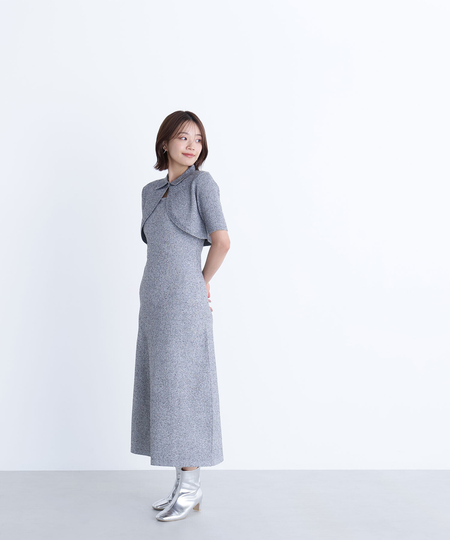  「ショートボレロセットニットワンピース」|ワンピース|