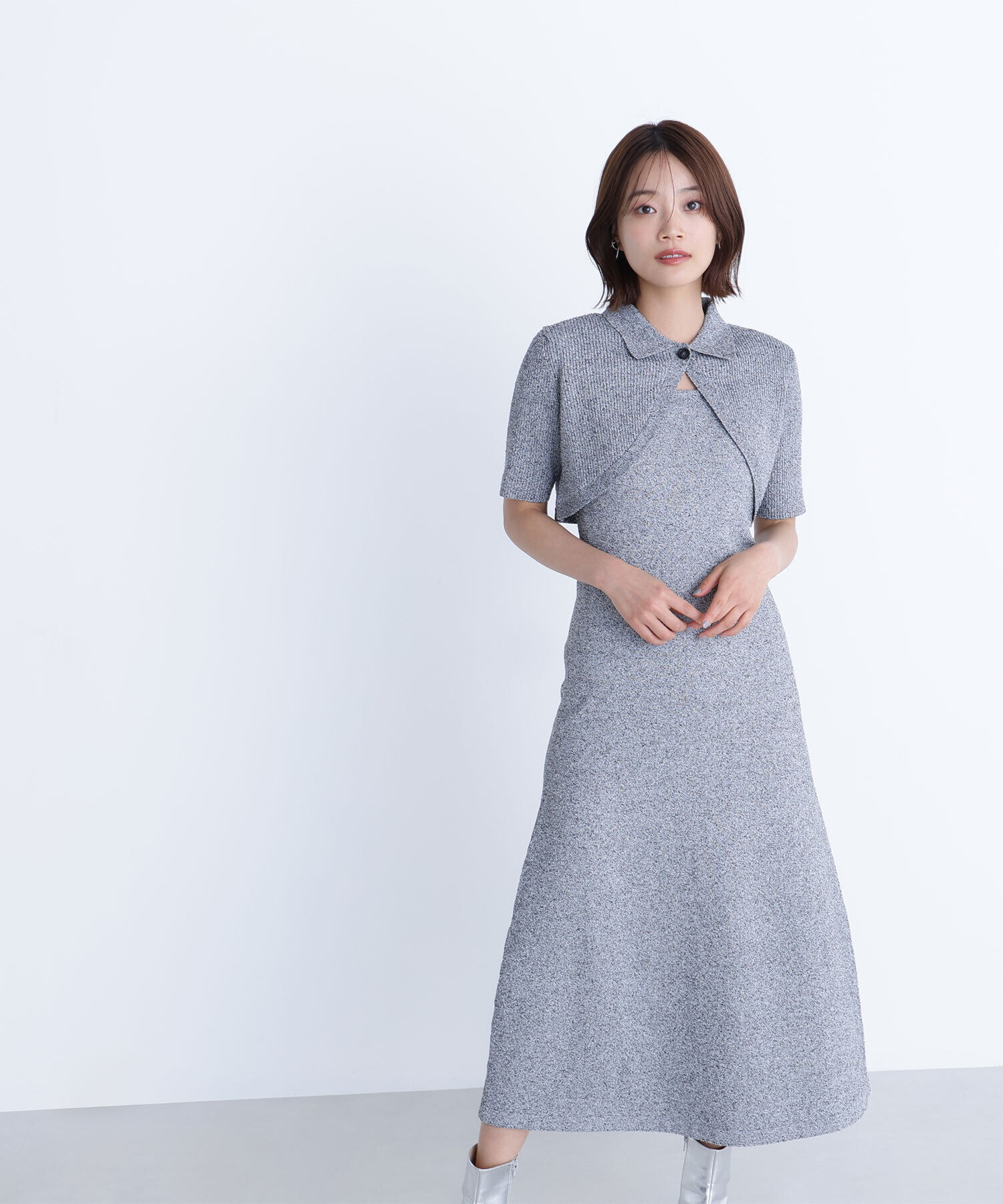  「ショートボレロセットニットワンピース」|ワンピース|