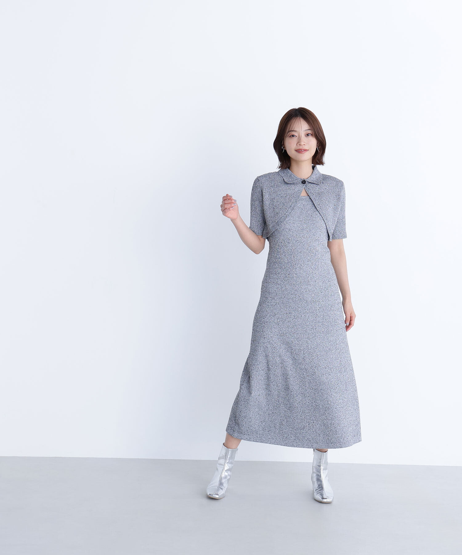  「ショートボレロセットニットワンピース」|ワンピース|