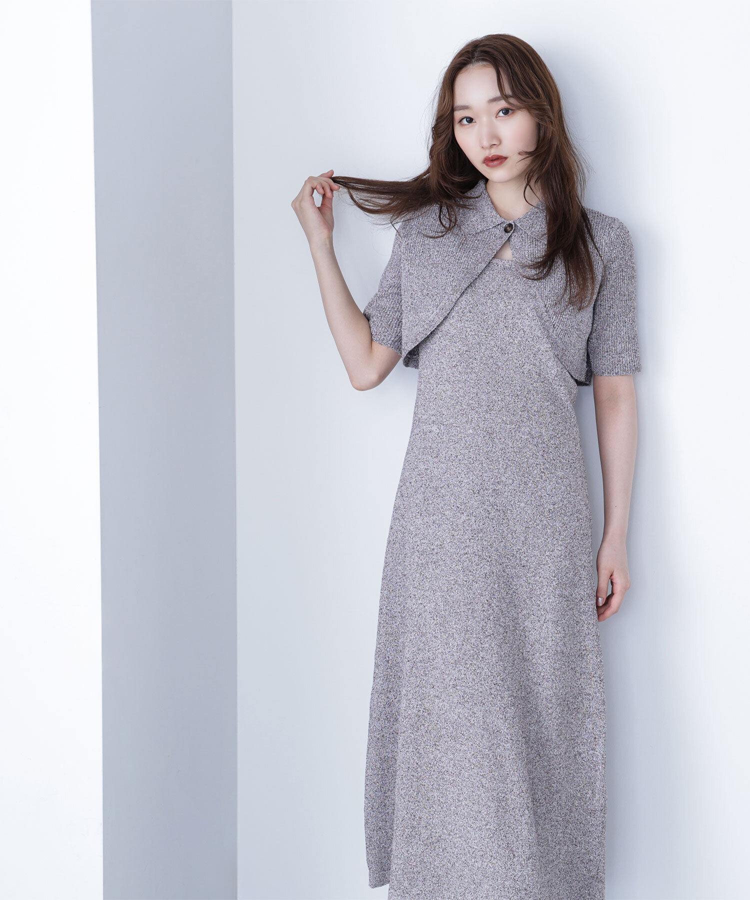  「ショートボレロセットニットワンピース」|ワンピース|