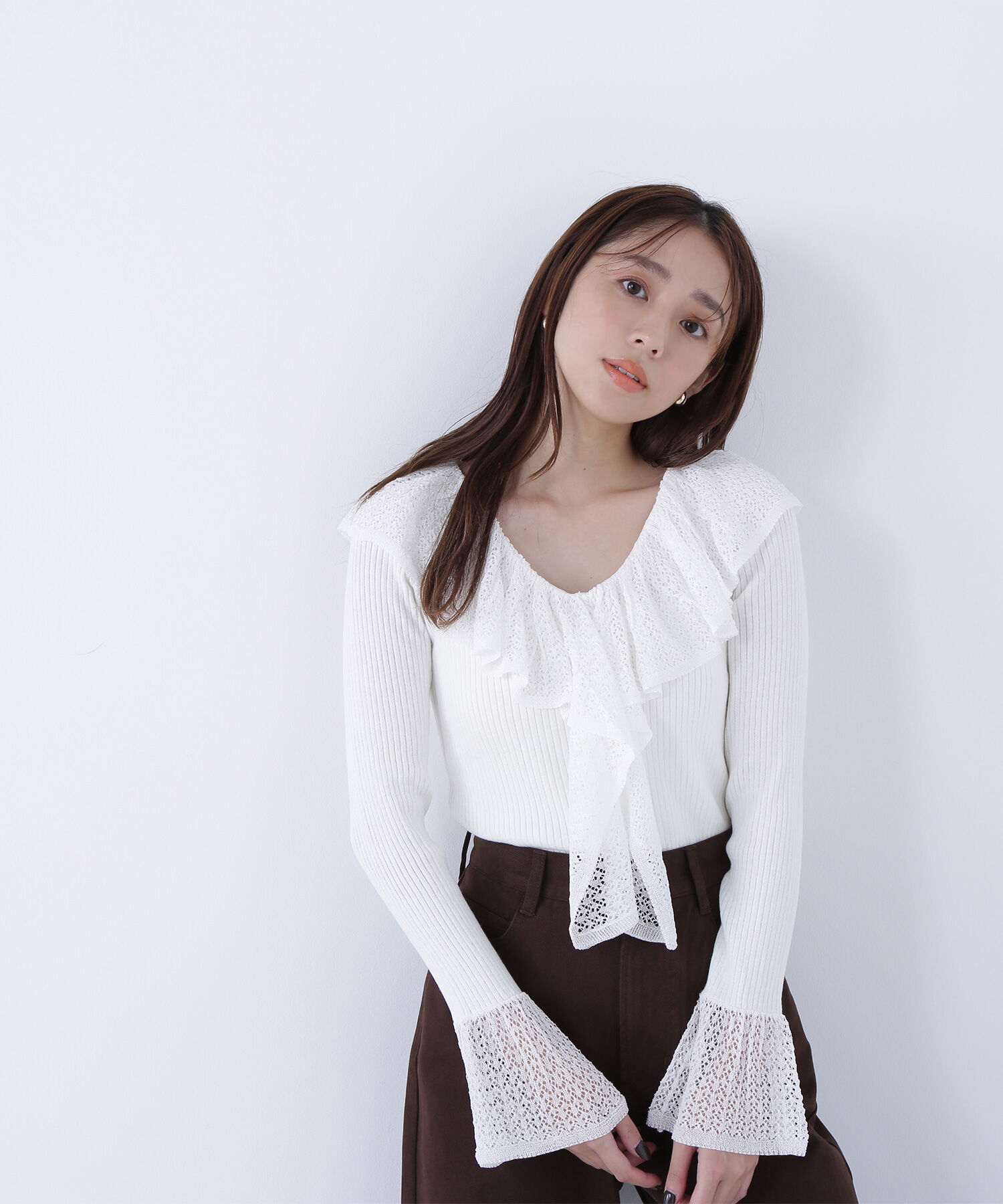  「レーストリムリブニット」|ニット・セーター|オフホワイト1