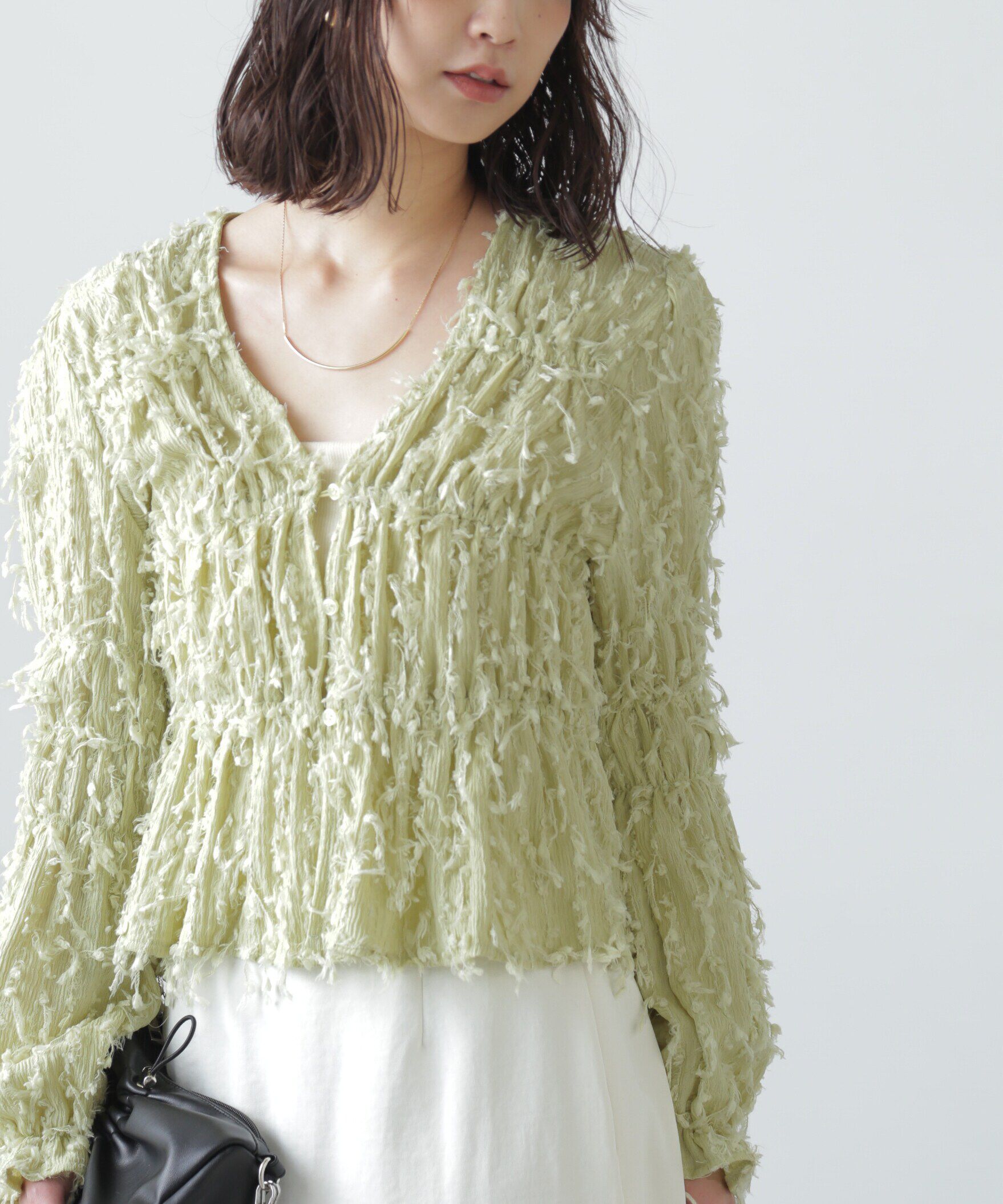  「フリンジジャガードブラウス」|シャツ・ブラウス|ライトグリー