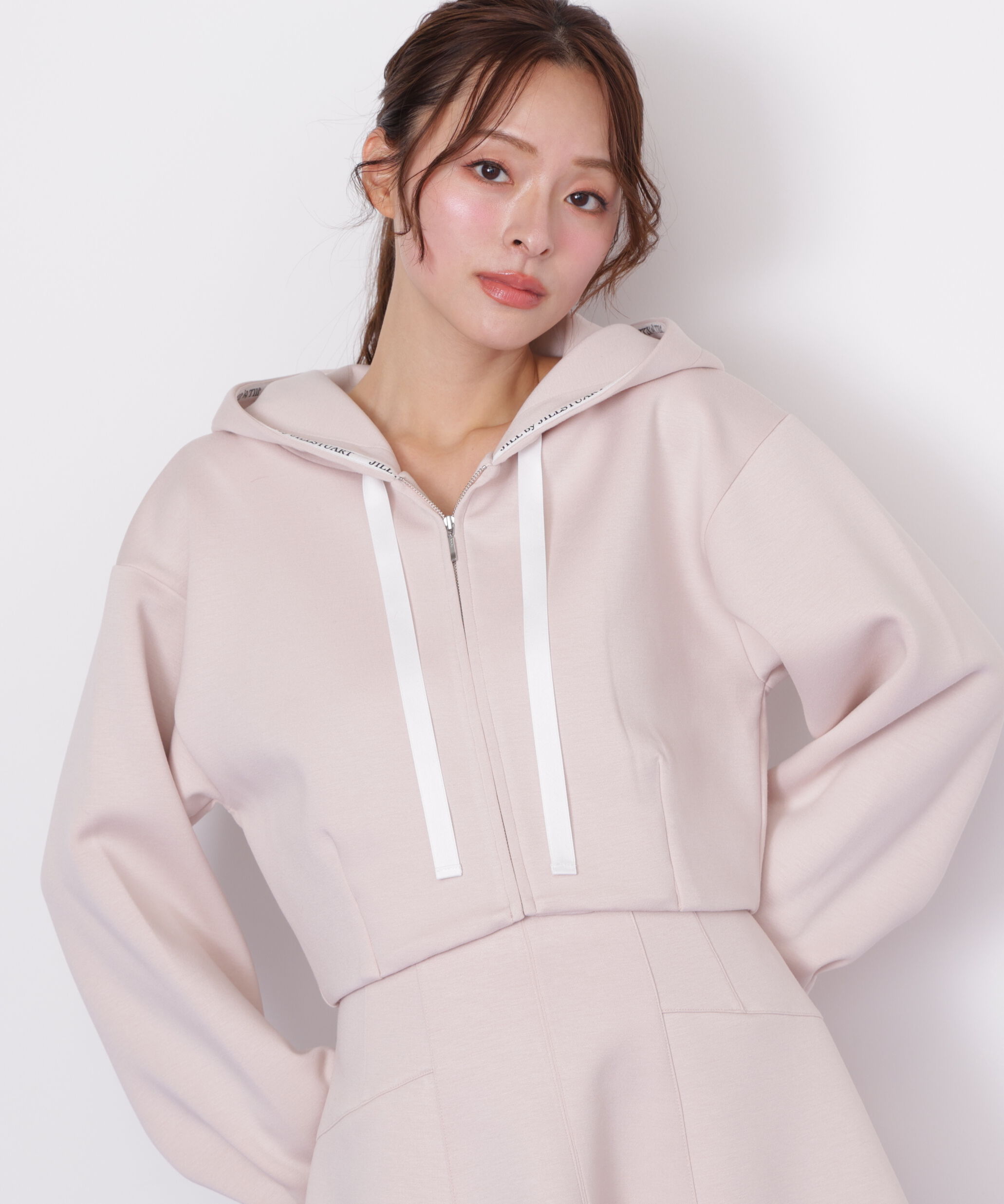  「ダイバー素材ショート丈フーディ」|Tシャツ・カットソー|ピンク