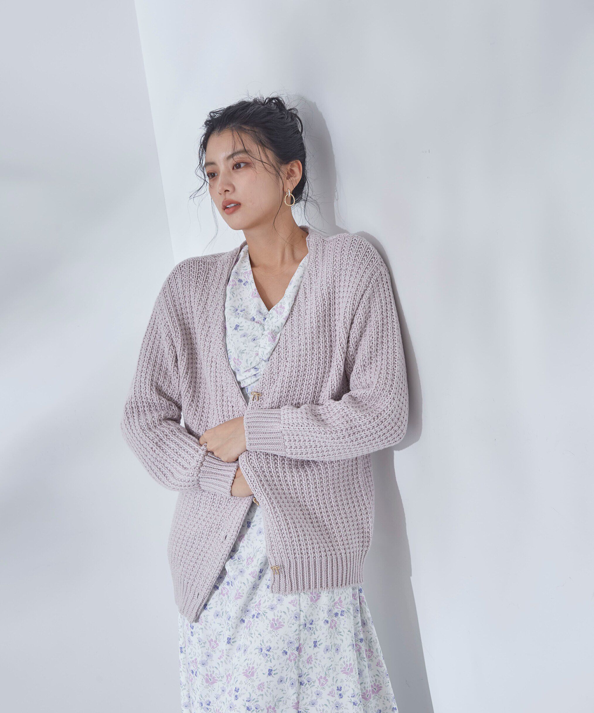 PROPORTION BODY DRESSING「透かし編みミドルカーディガン」|カーディガン|ライトグレー