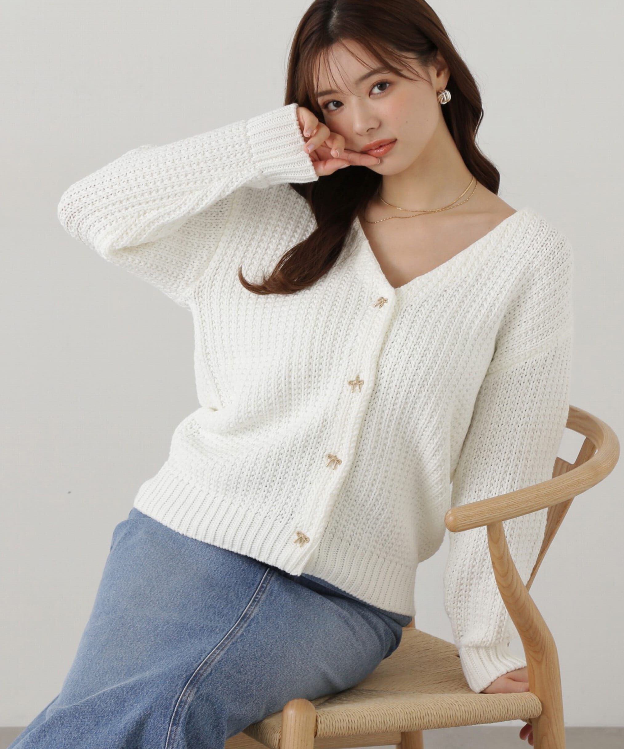 PROPORTION BODY DRESSING「透かし編みミドルカーディガン」|カーディガン|ホワイト