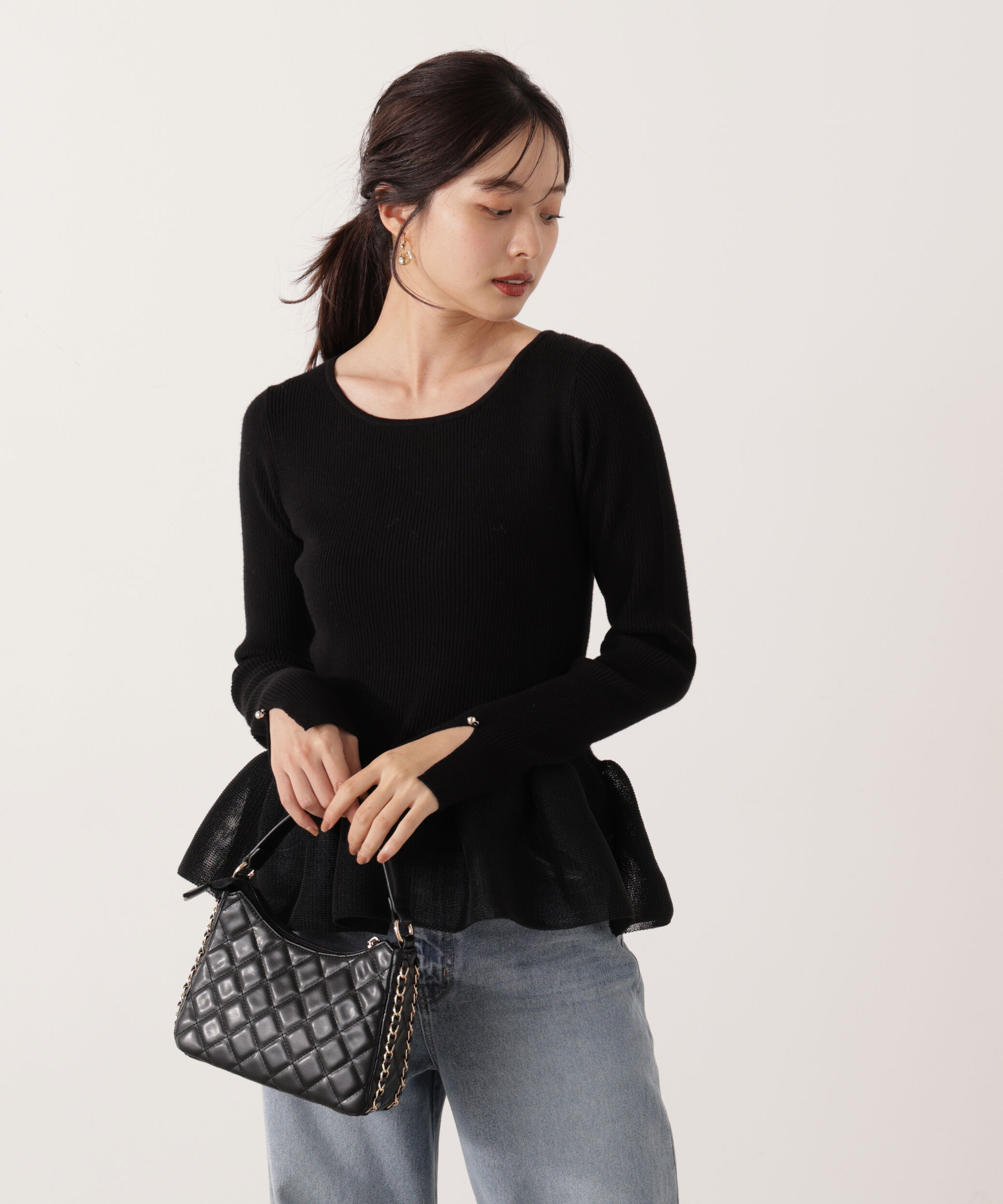 PROPORTION BODY DRESSING「＜ウォッシャブル＞ペプラムリブニット 25AW」|ニット・セーター|ブラック