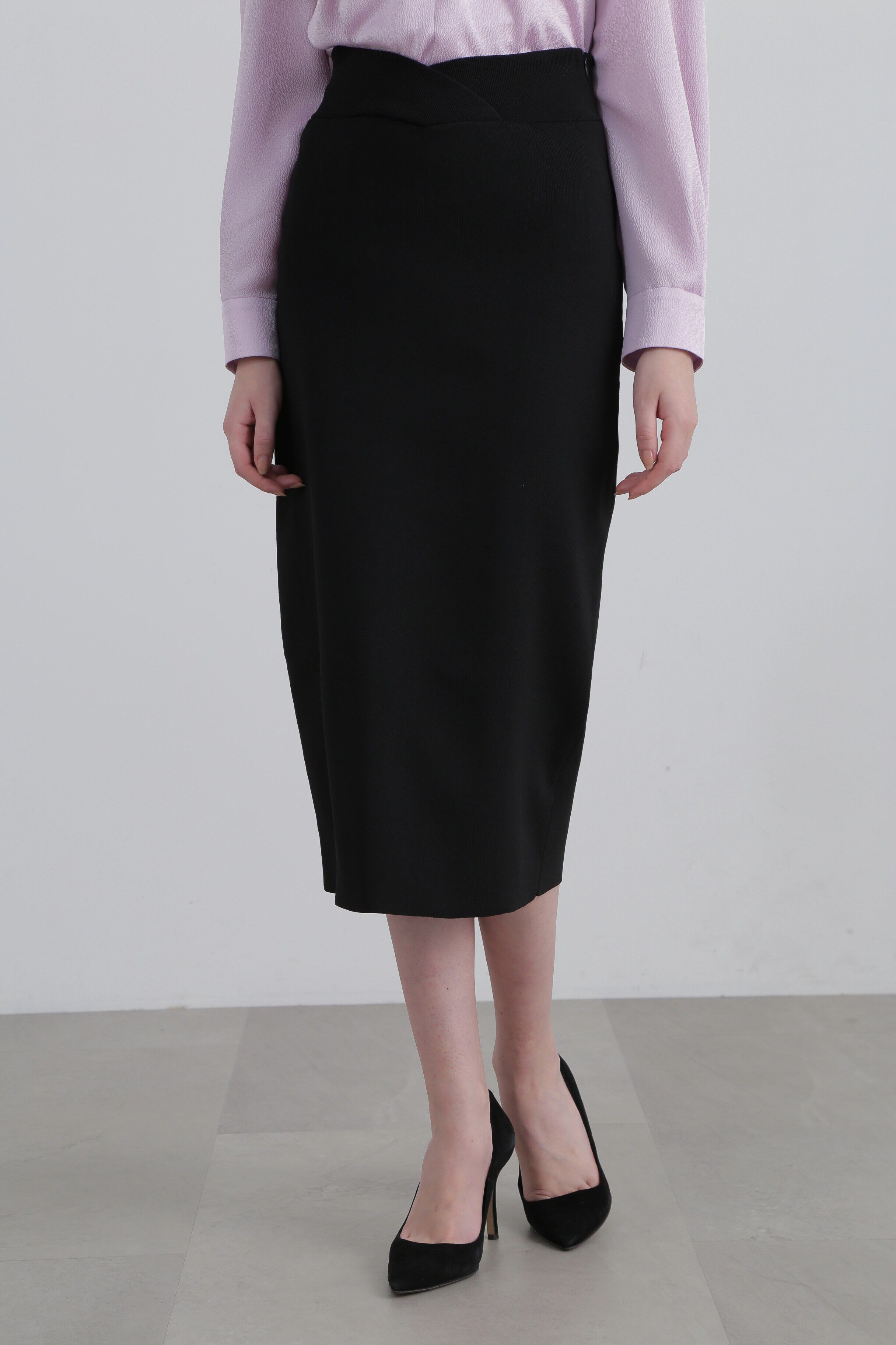  「◆カーブウエストニットタイトスカート」|スカート|ブラック