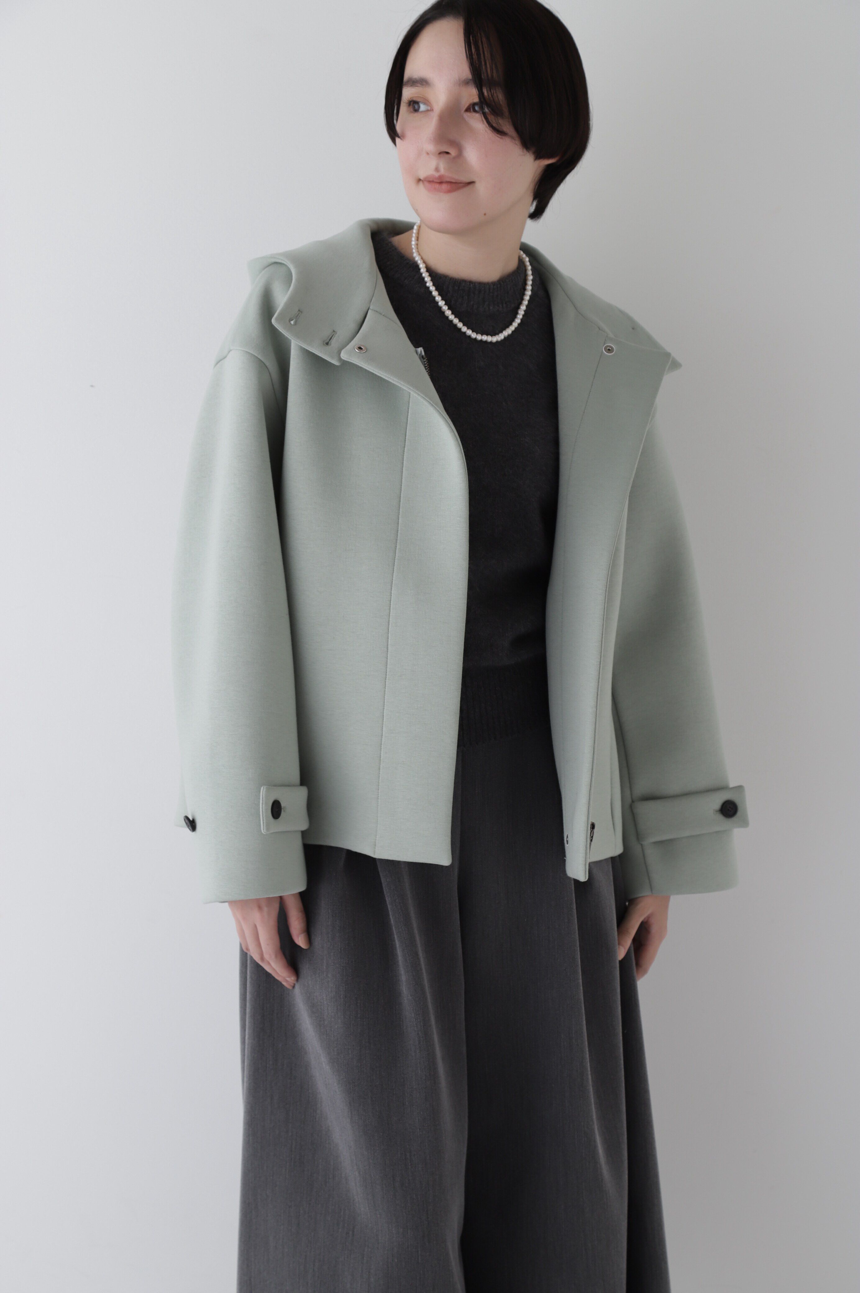  「◆ダンボールボンディングフーディーブルゾン」|ブルゾン・スタジャン|ライトグリー