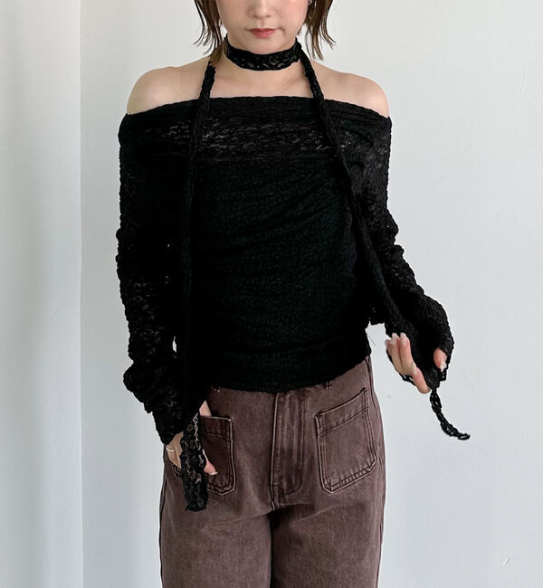 archives「タックドレープレースＴＯＰＳ」|Tシャツ・カットソー|BLACK