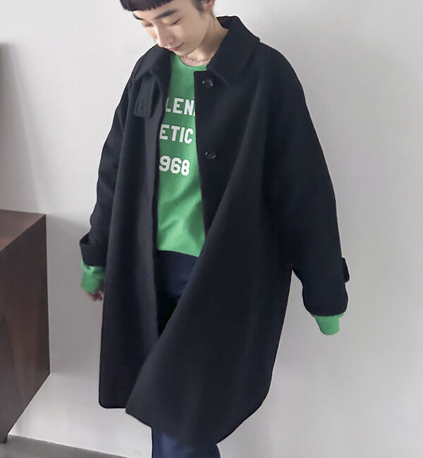 Doux archives「ステンカラーミドルコート」|ダッフルコート|BLACK