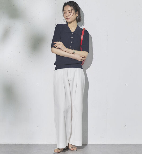 Doux archives「ワイドリブ５分袖ポロニット」|ニット・セーター|