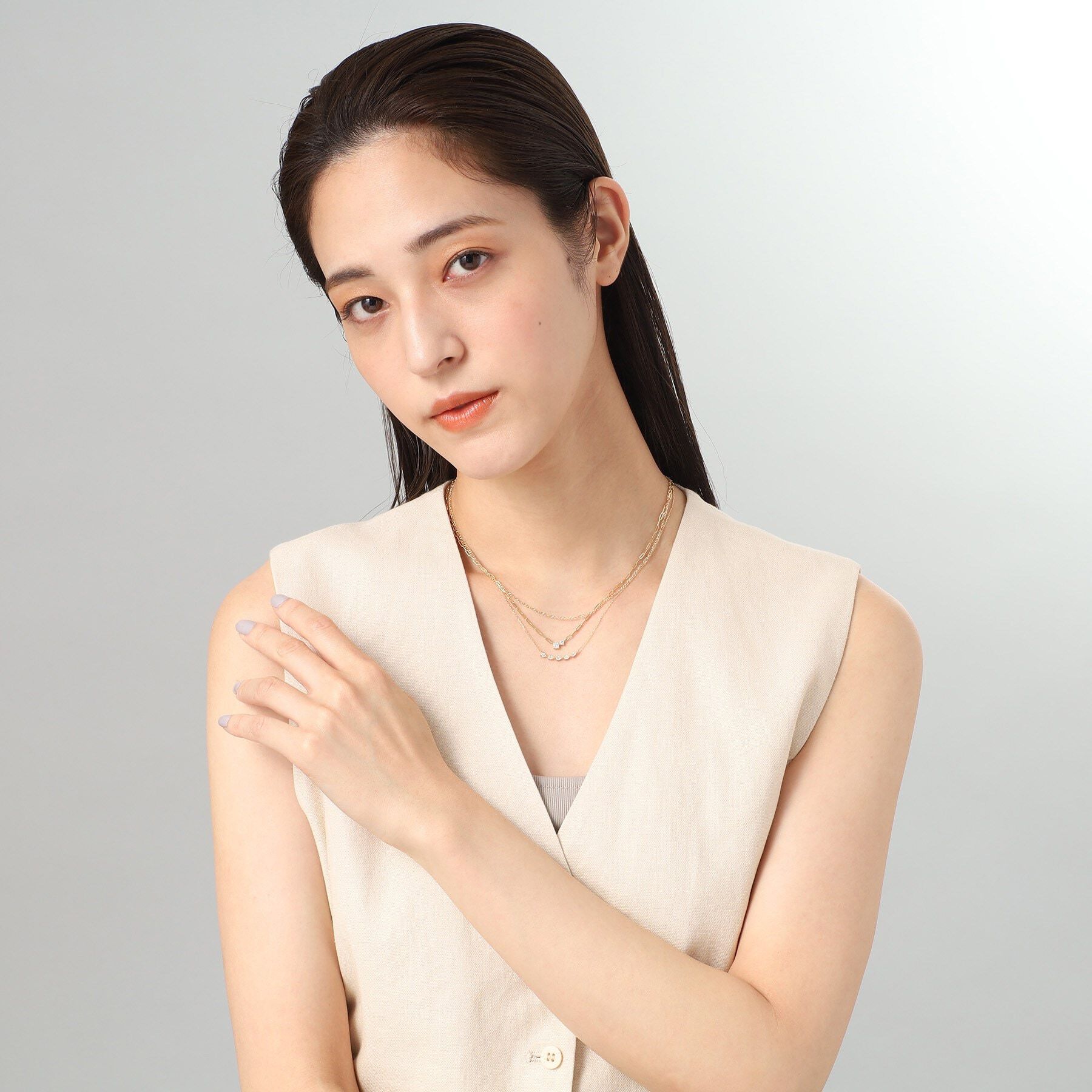 COCOSHNIK「K18ダイヤモンド ペアシェイプアーチ ネックレス」|ネックレス|