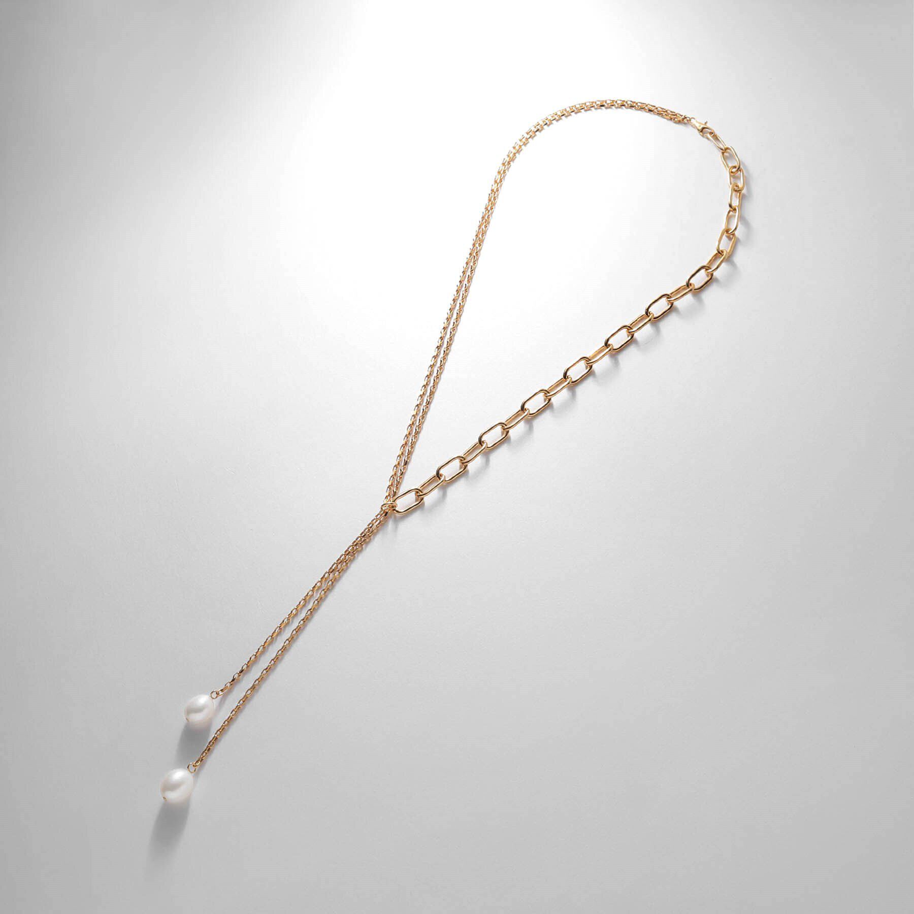 COCOSHNIK ONKITSCH「シルバー バロックパール ミックスチェーン ダブルドロップ ネックレス GP」|ネックレス|