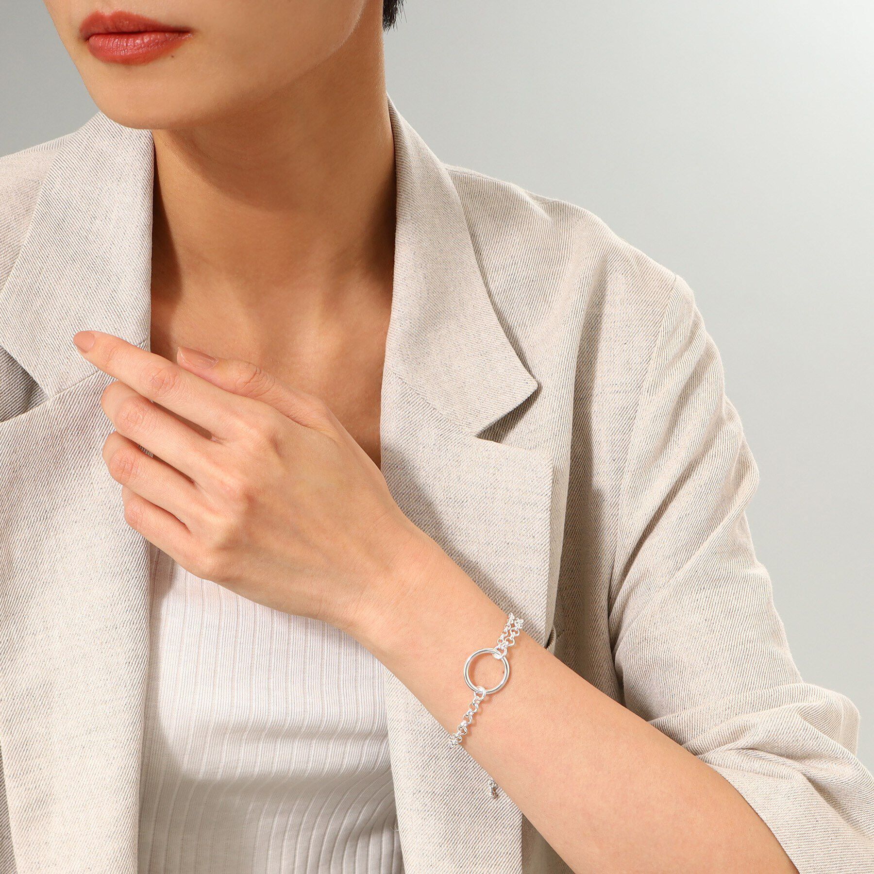 COCOSHNIK ONKITSCH「シルバー サークルモチーフ ダブルチェーンブレスレット」|ブレスレット・バングル|