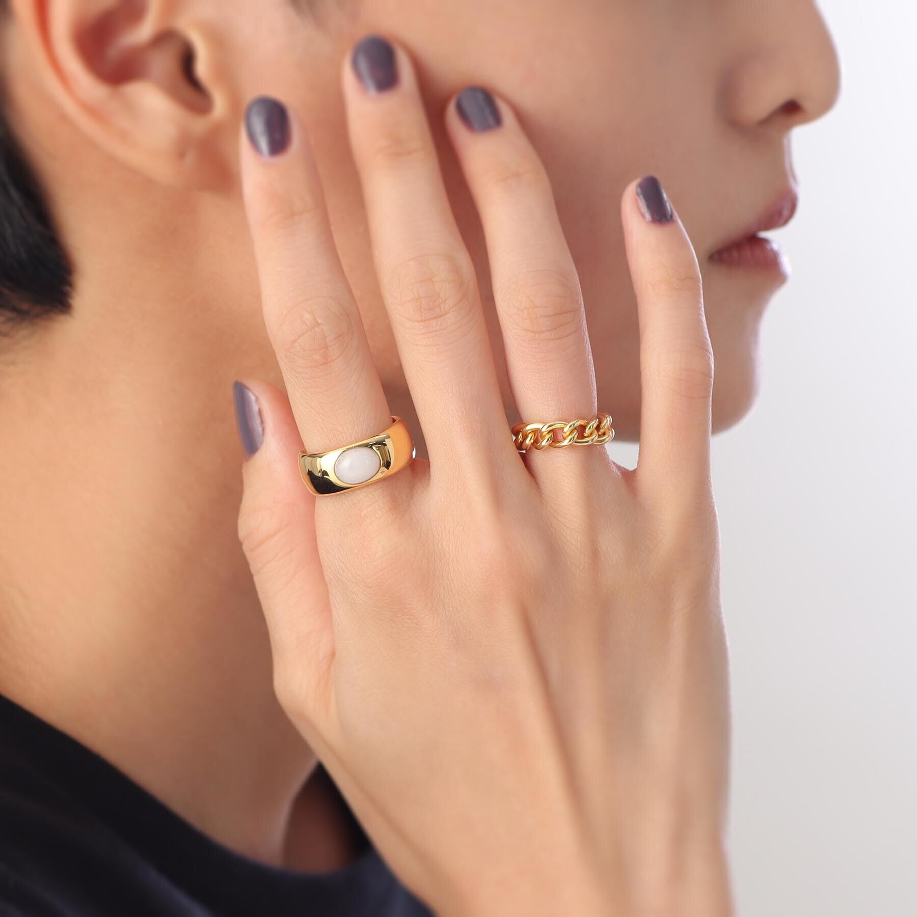 COCOSHNIK ONKITSCH「シルバー カラーストーン（ホワイトアゲート）ワイドリング GP」|リング|