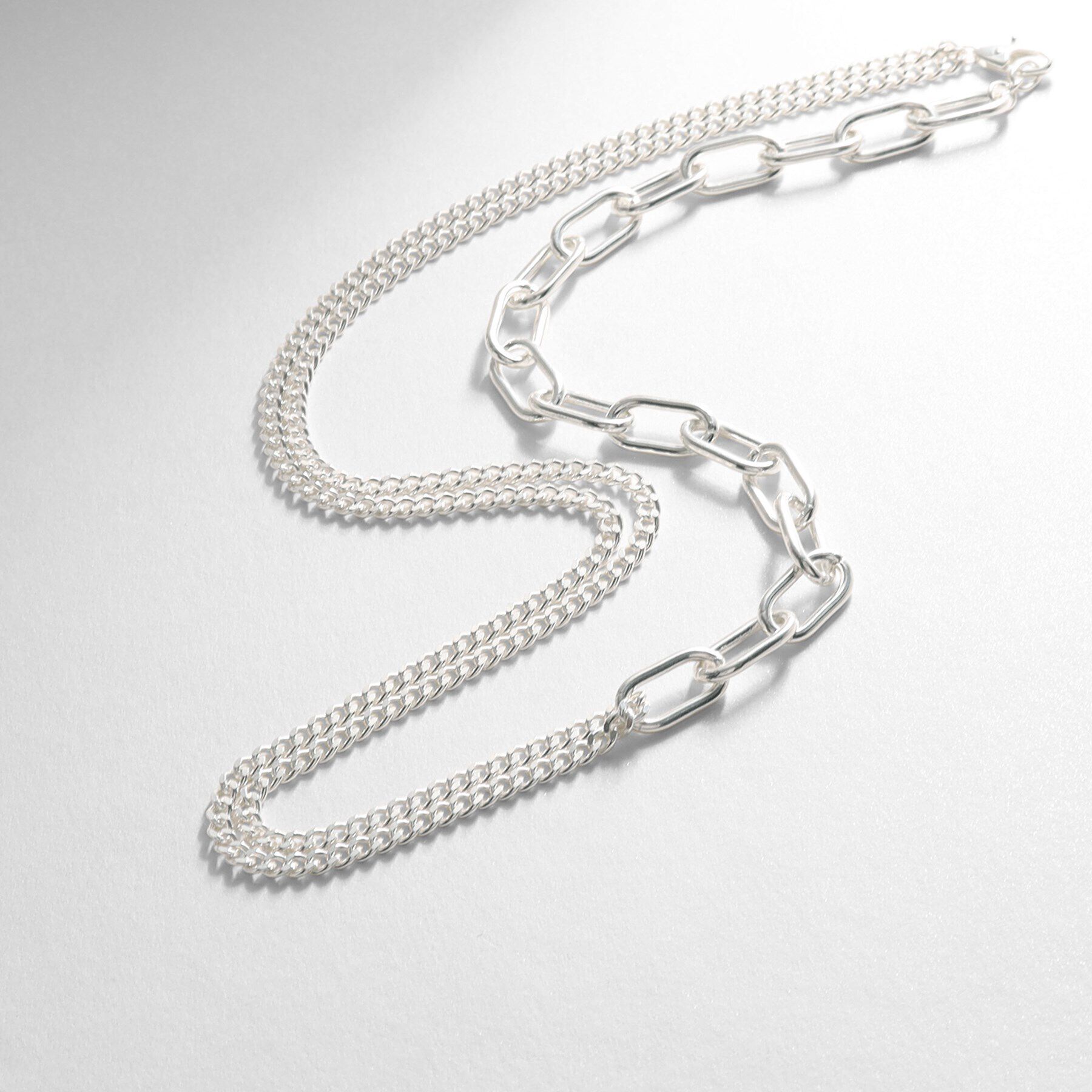 COCOSHNIK ONKITSCH「シルバー ミックスチェーン ケーブルカーブ ドレープ ネックレス」|ネックレス|