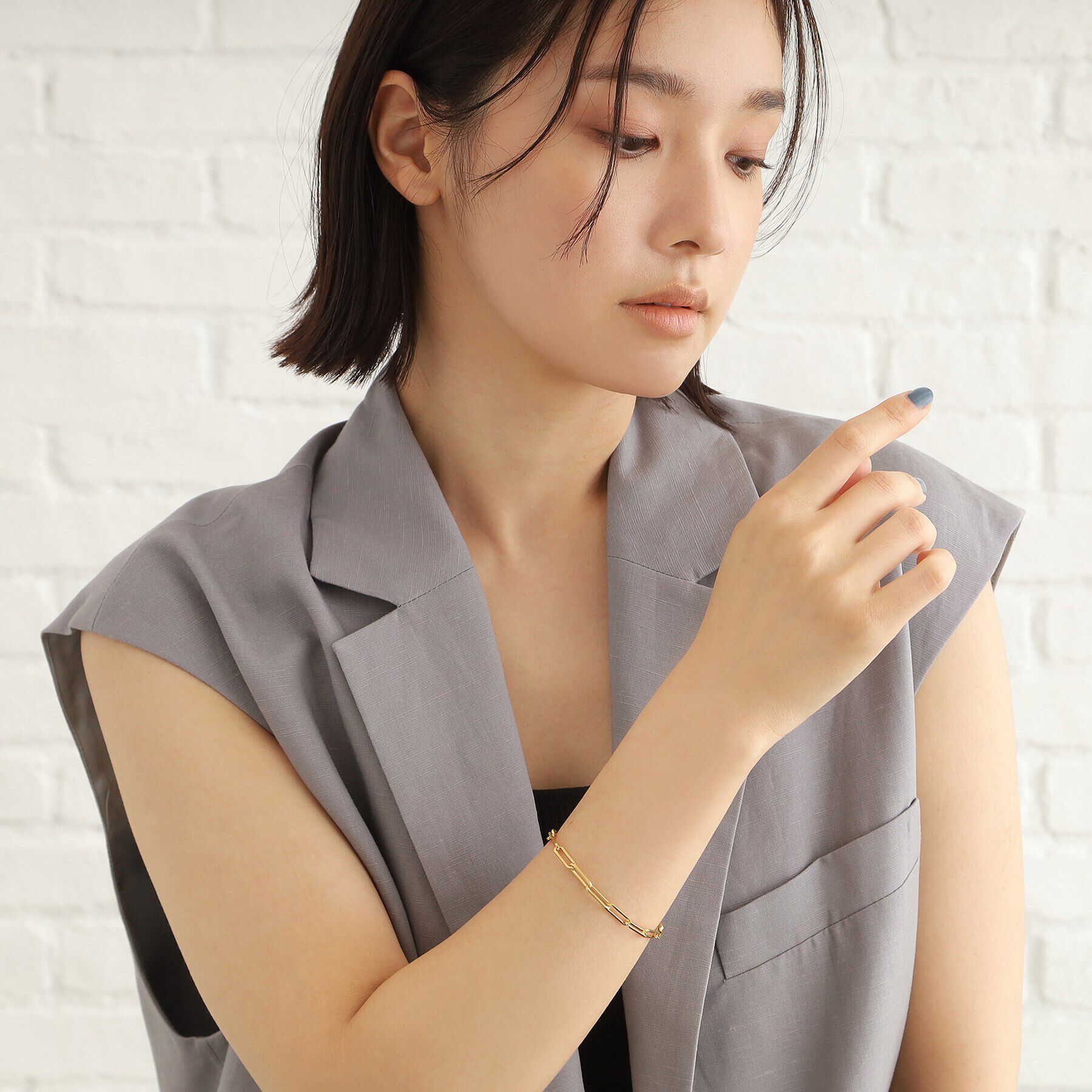 COCOSHNIK ONKITSCH「シルバー デザインチェーン フラットケーブルブレスレット（17㎝） GP」|ブレスレット・バングル|