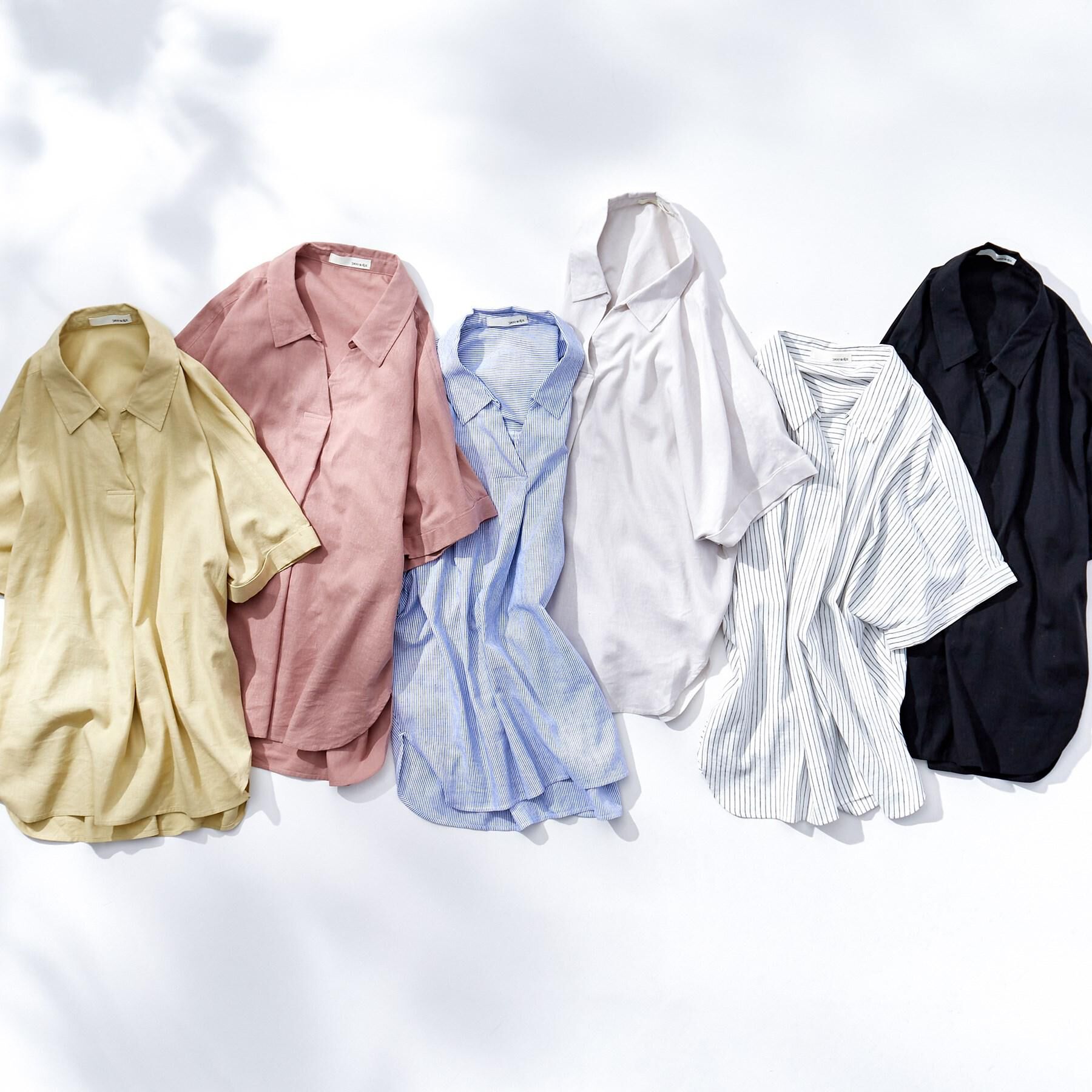 SHOO･LA･RUE「【S-LL/UV/接触冷感/抗菌防臭】体型を自然にカバー フレンチリネンブレンド襟付ドルマンシャツ」|シャツ・ブラウス|