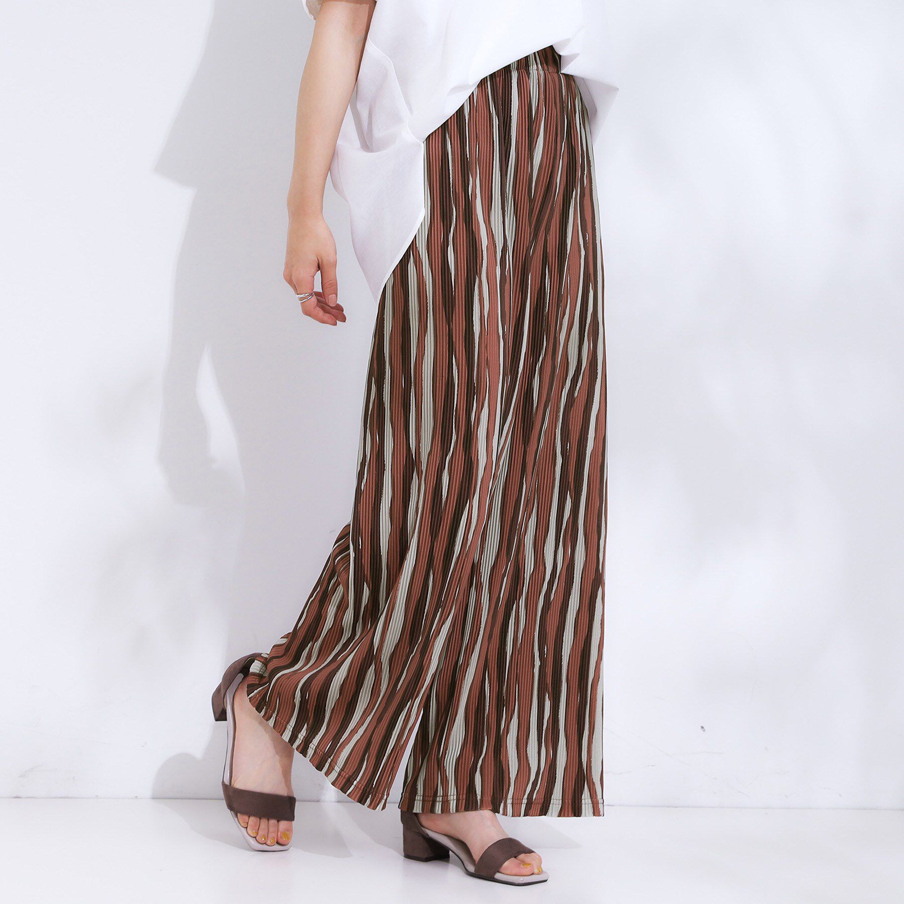 SHOO･LA･RUE「【S-LL】さらさら楽ちん プリーツ ワイドパンツ」|その他|