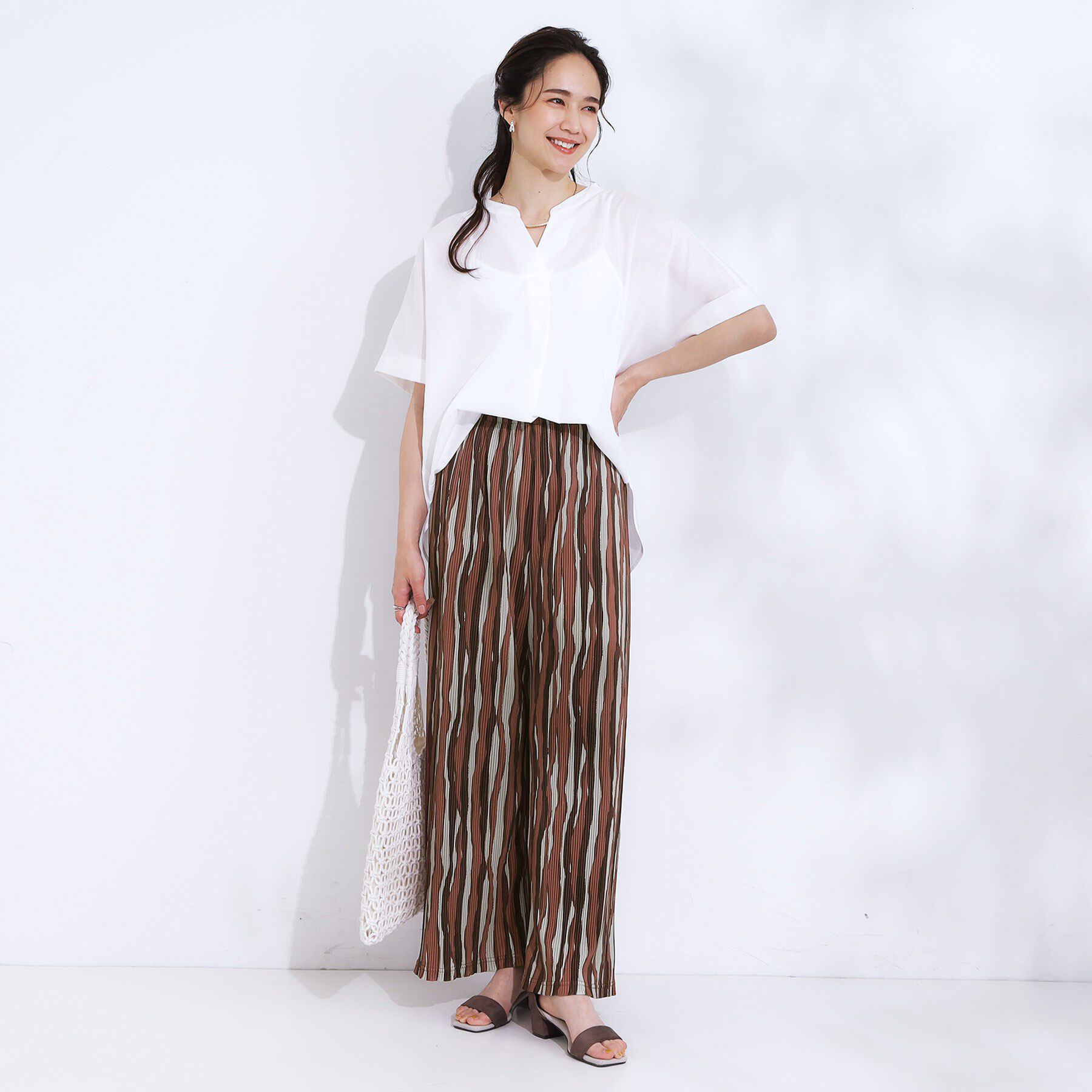 SHOO･LA･RUE「【S-LL】さらさら楽ちん プリーツ ワイドパンツ」|その他|