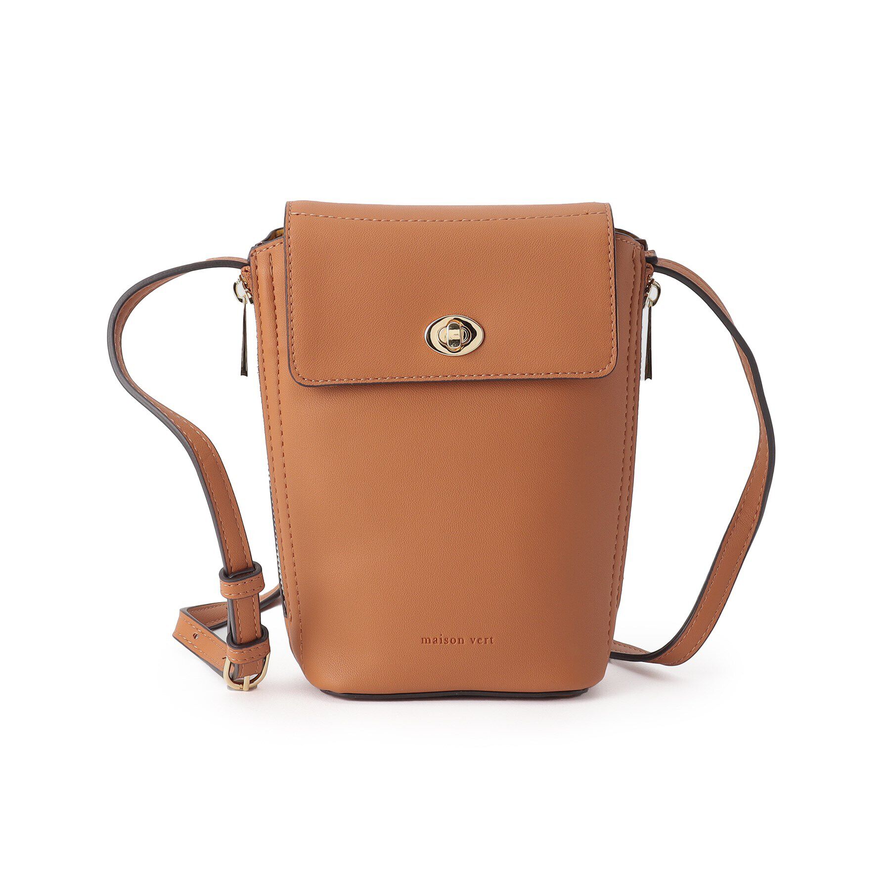 Ober Tashe「サイドファスナーかぶせスマホショルダー」|ショルダー・メッセンジャー|キャメル(041)