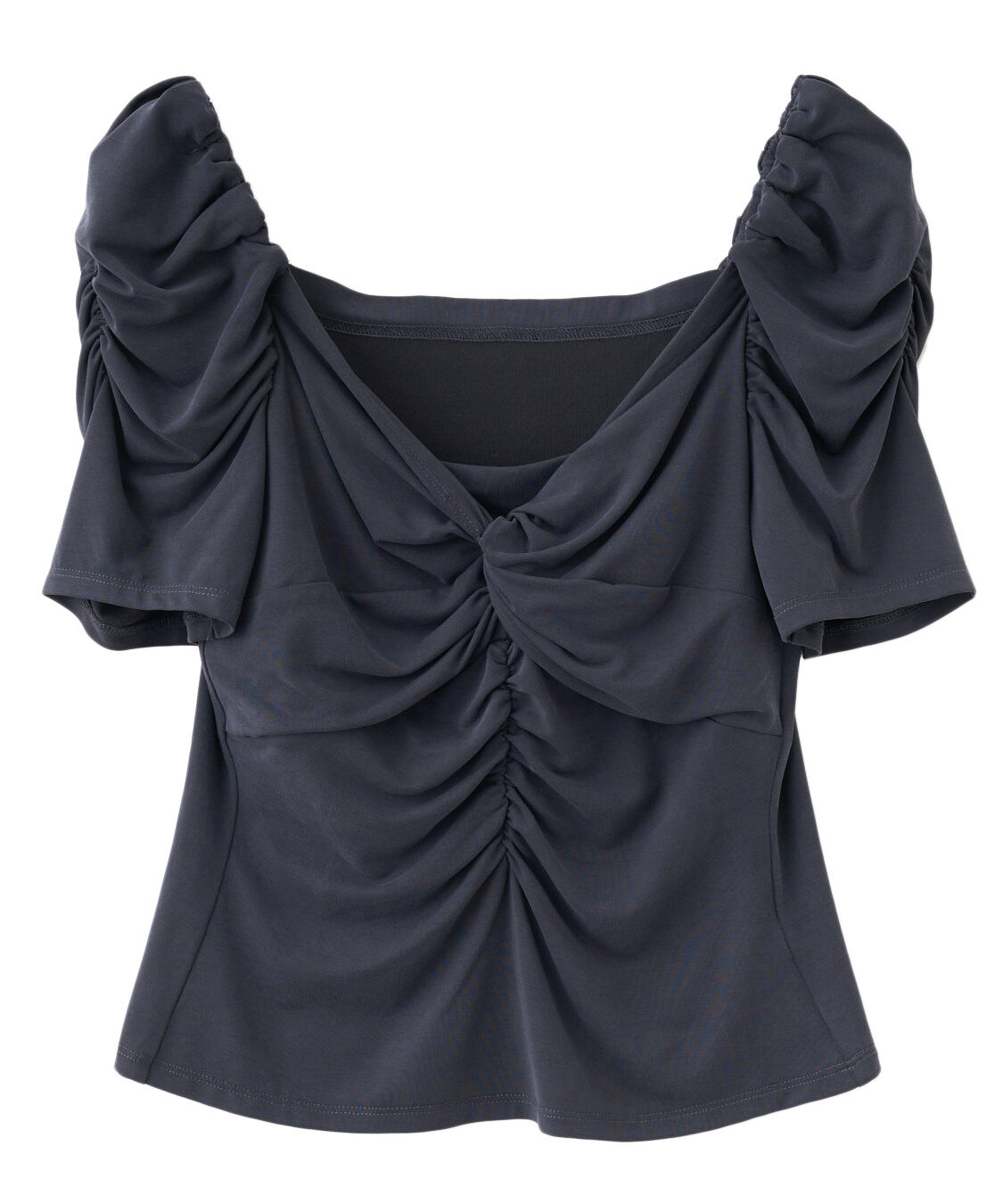 COCO DEAL「ツイストギャザーハーフスリーブカットソーブラウス」|Tシャツ・カットソー|チャコール