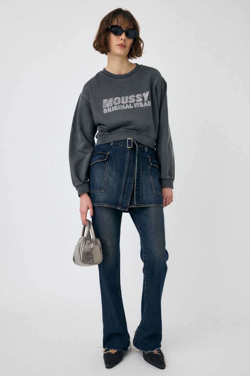 MOUSSY「RHINESTONE MOUSSY クロップド プルオーバー」|パーカー|