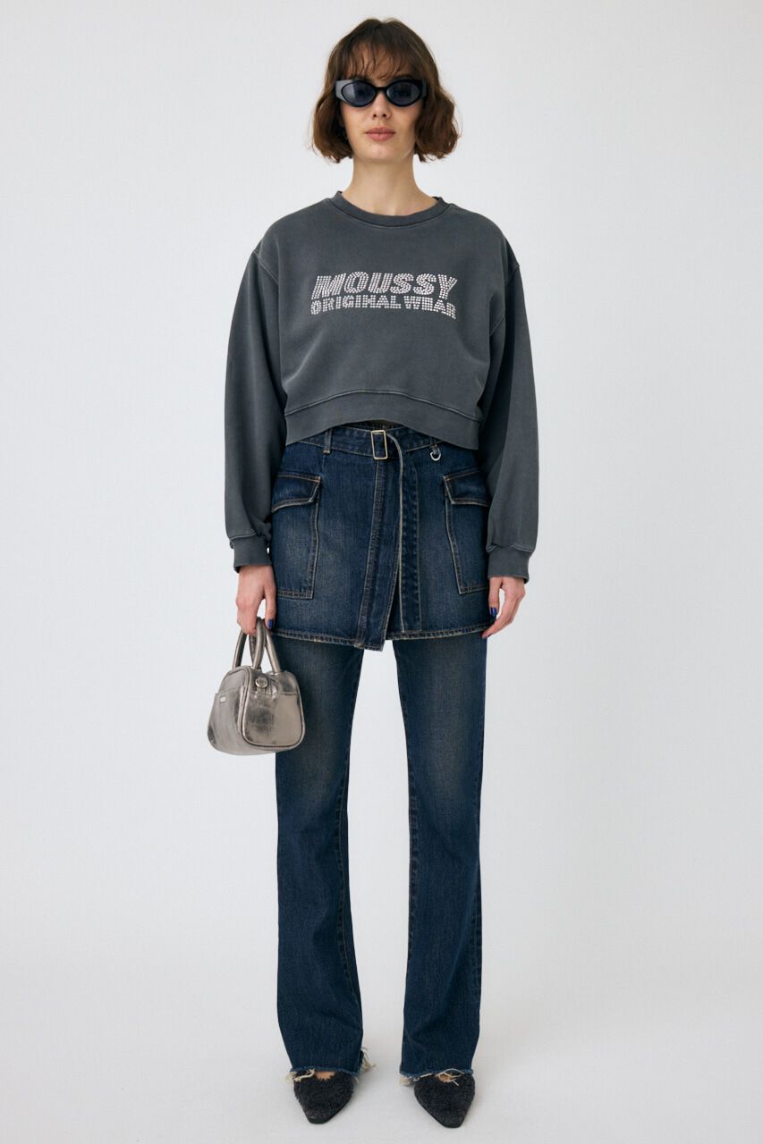 MOUSSY「RHINESTONE MOUSSY クロップド プルオーバー」|パーカー|