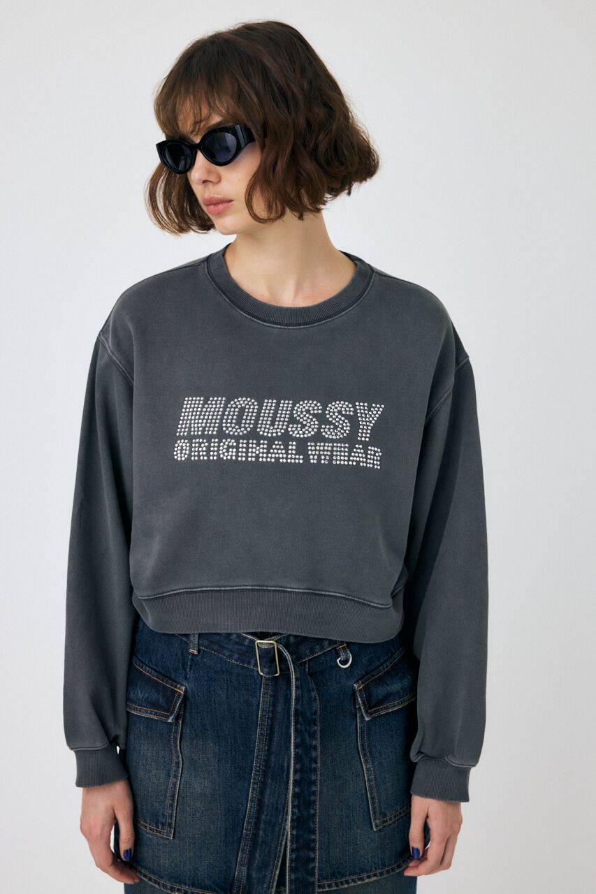 MOUSSY「RHINESTONE MOUSSY クロップド プルオーバー」|パーカー|