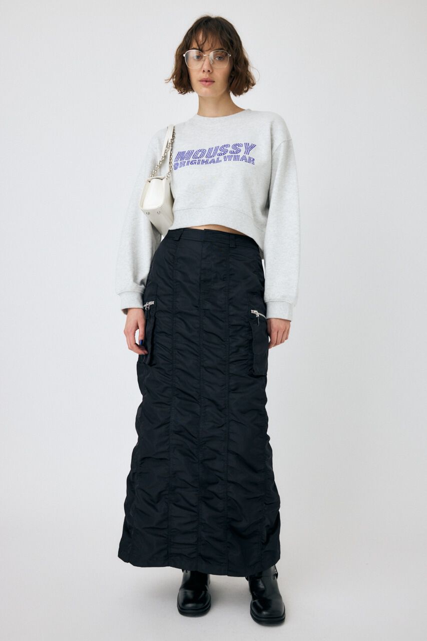 MOUSSY「RHINESTONE MOUSSY クロップド プルオーバー」|パーカー|