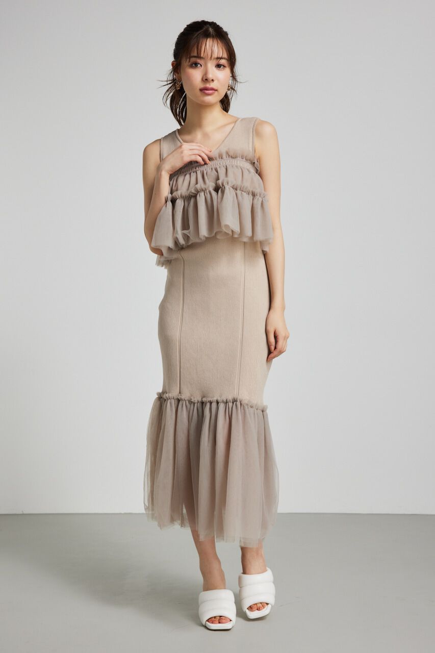 rienda「many wayチュールペプラムset Knit OP」|ワンピース|BEG