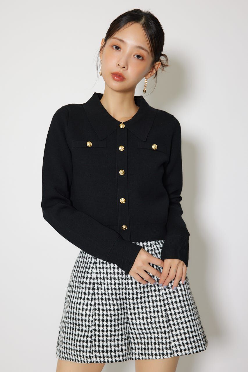 rienda「ゴールドボタンロングスリーブニットトップス」|ニット・セーター|BLK