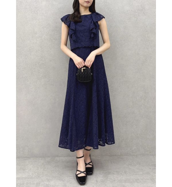 dazzlin「バックリボンパイピングレースドレス」|ワンピース|ネイビー