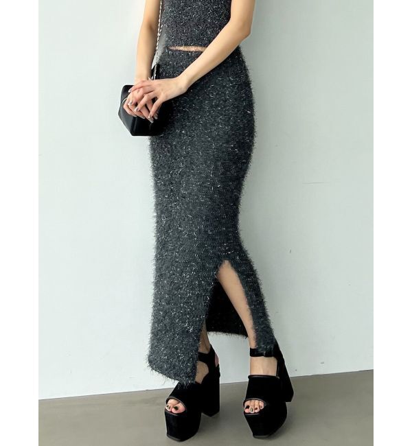 EMODA「フラッフィーニットマキシスカート」|スカート|グレー