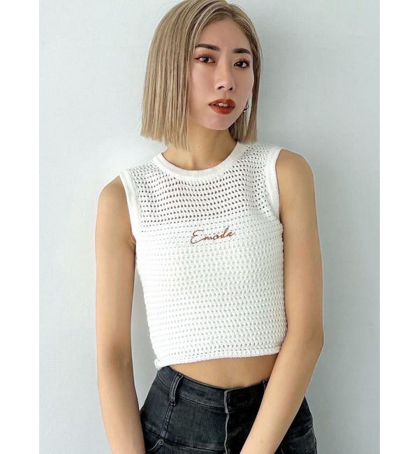 EMODA「エンブロイダリーコンパクトトップ」|ニット・セーター|ホワイト