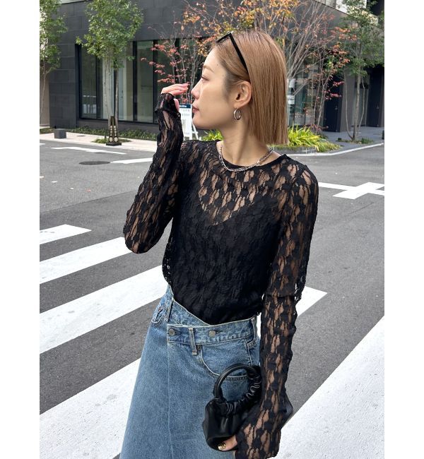 Ungrid「シアーレースロングスリーブTee」|Tシャツ・カットソー|