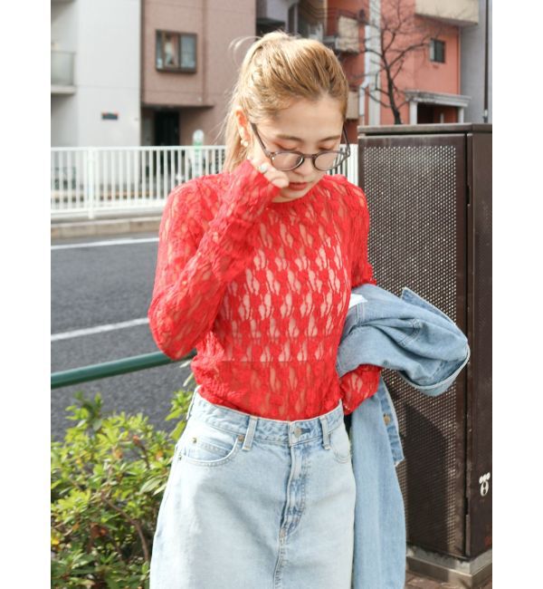 Ungrid「シアーレースロングスリーブTee」|Tシャツ・カットソー|レッド