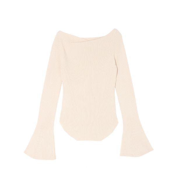 LAGUNAMOON「アシンメトリードレープフレアスリーブニット」|ニット・セーター|アイボリー