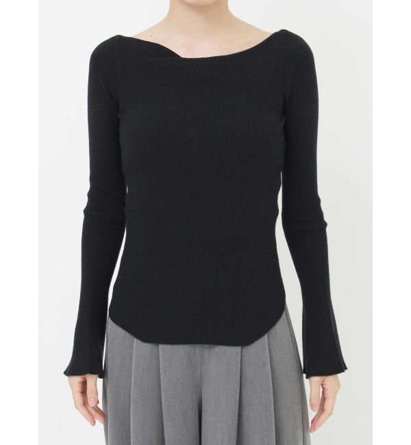 LAGUNAMOON「アシンメトリードレープフレアスリーブニット」|ニット・セーター|