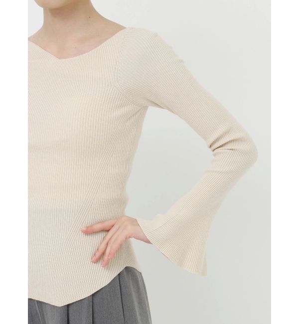 LAGUNAMOON「アシンメトリードレープフレアスリーブニット」|ニット・セーター|
